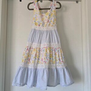 Tommy Bahama Girl's Size 7 Dress Seersucker Stripe Silver Sparkler Floral Tiered
